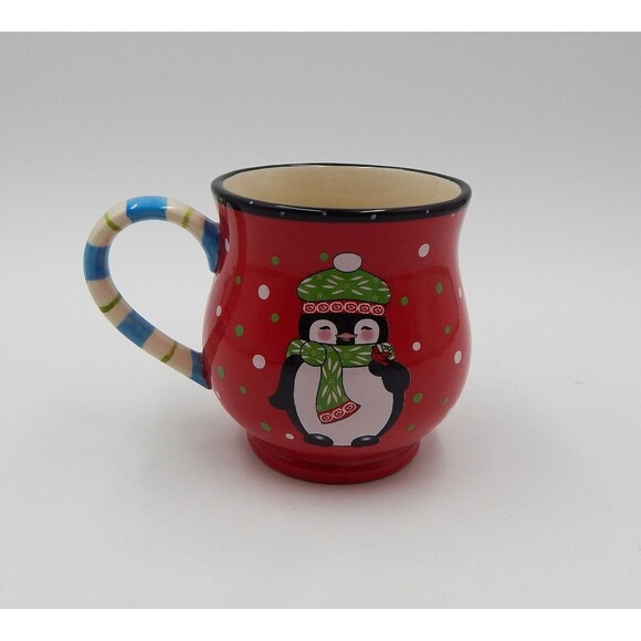 Temp-tations by Tara Winter Whimsy Penguin Mug Coffee Tea Cup Red Holiday 14 Oz - Picture 1 of 8